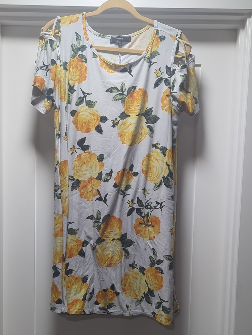 Vibe Yellow Rose Cold-Shoulder Floral Dress